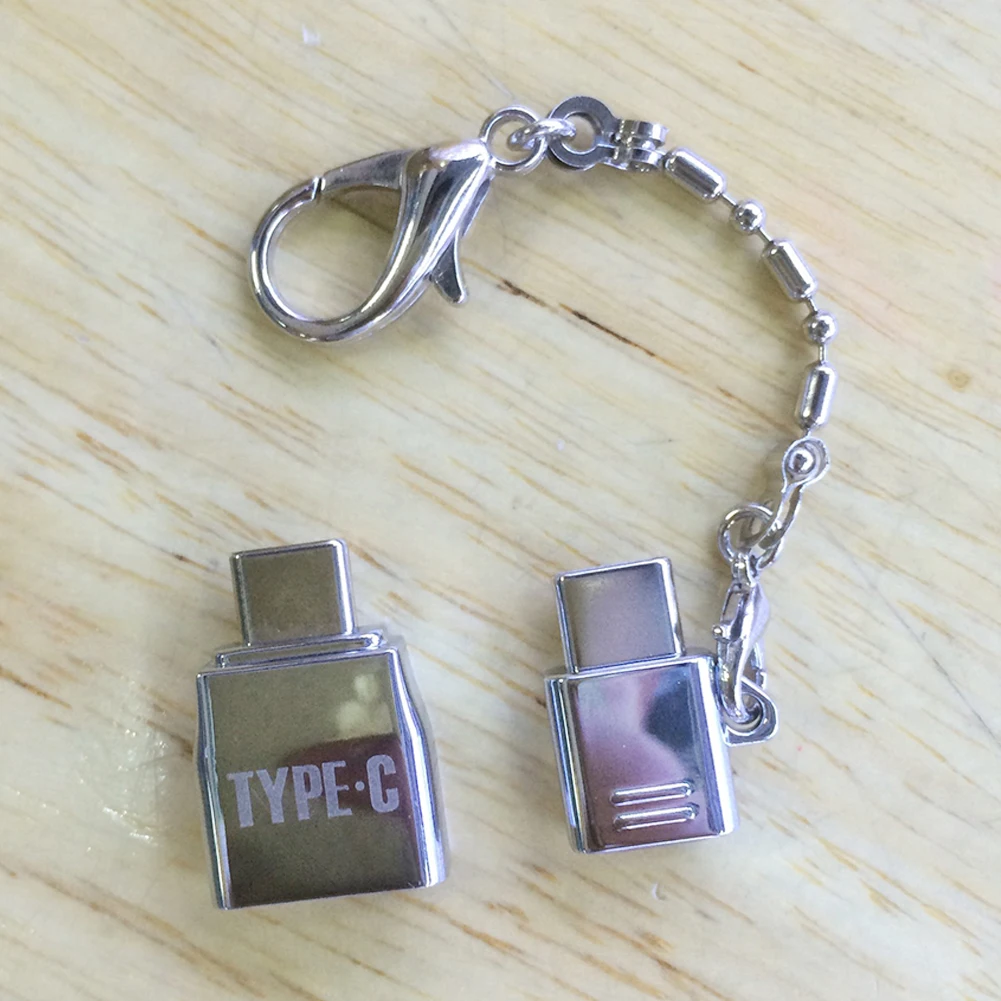 Micro USB Женский Тип C Мужской адаптер конвертер портативный металлический мини USB-C OTG адаптер с брелоком#5