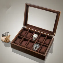 Top 10 Slots Wooden Watch Storage Boxes Case New Brown Watch Display Boxes With Window Mechanical Watch Gift Case W040 wholesale cardboard material watch box new black red blue jewelry gift boxes case new men s watch storage boxes case