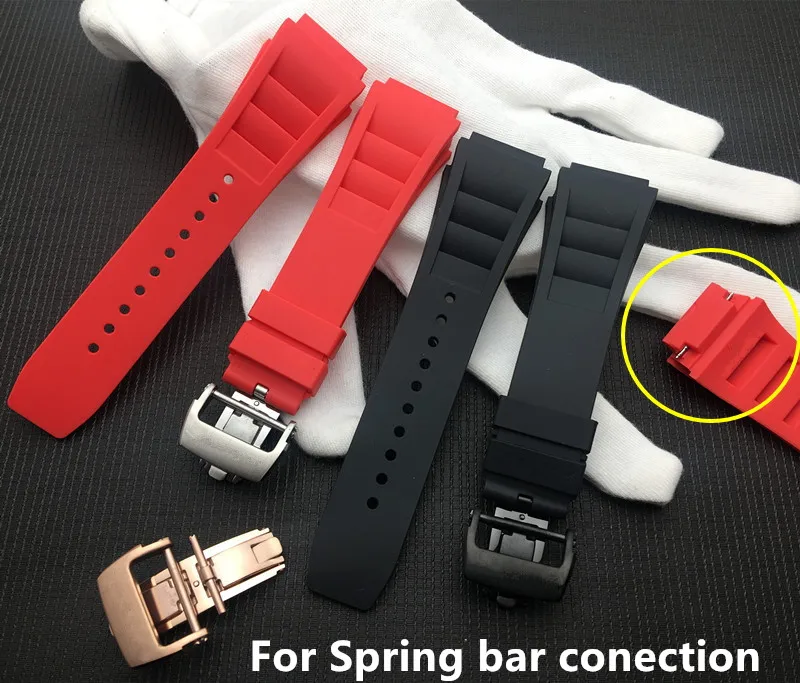 

25mm Soft quality Nature Soft Silicone Rubber Watchband For Richard Watch Mille Strap band Bracelet butterfly buckle spring bar