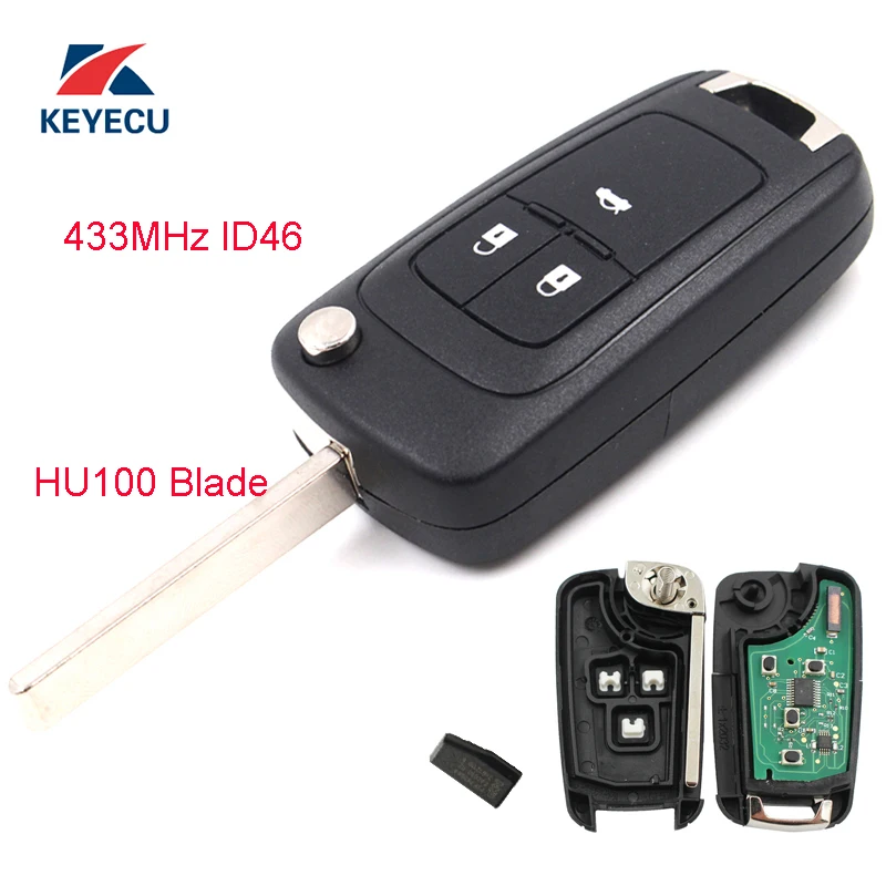 KEYECU Replacement Complete Flip Rmote Key Fob 3 Button 433MHz ID46 for