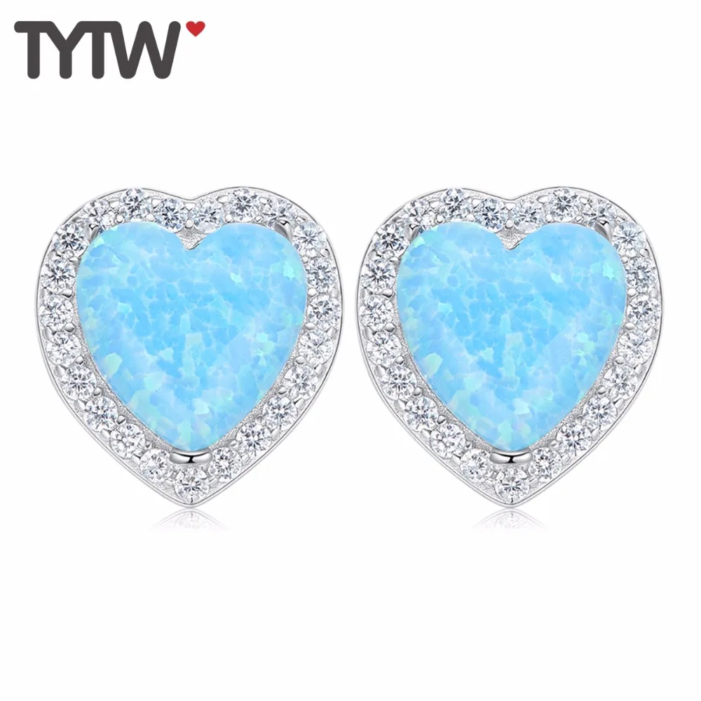 

TYTW Opal 925 sterling Silver Stud Earrings for Women Fashion Fire Opal Earrings Heart High Quality Wedding Jewelry
