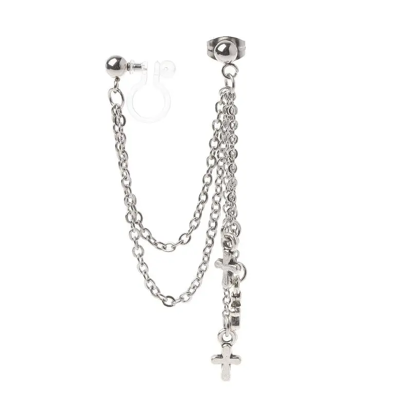 

Fashion Earrings for Women Pendants Triple Chain Earring for Men Titanium Steel Korean Boys Cross