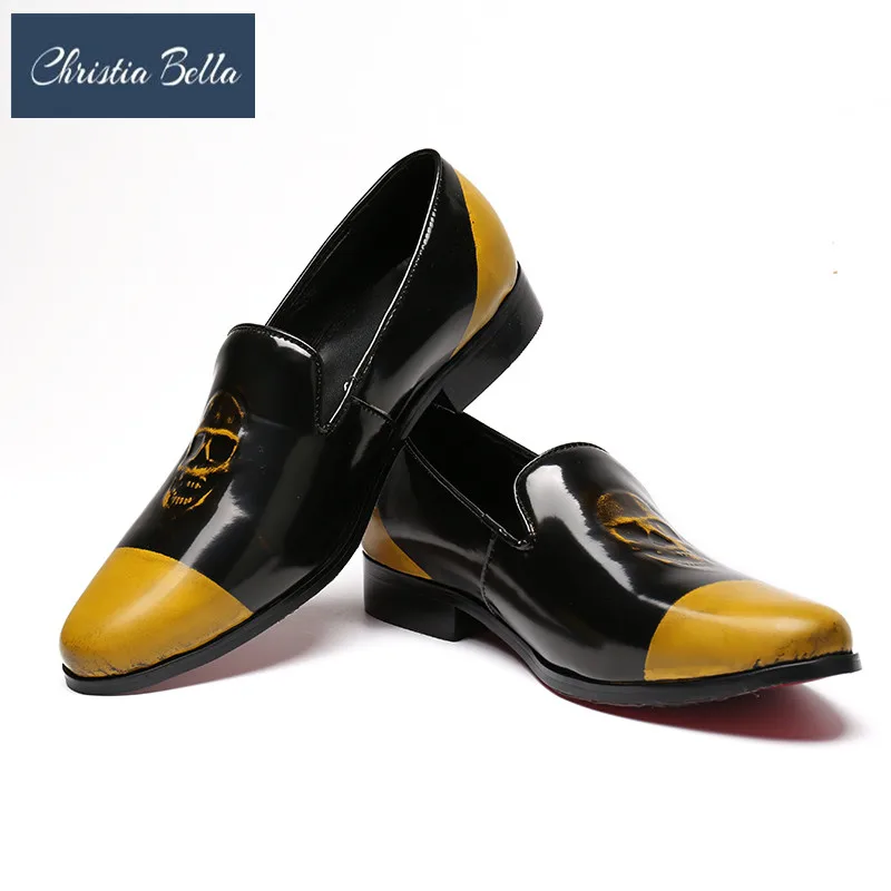 

Christia Bella Brand Designer New Fashion Men's Genuine Leather Loafers Casual Shoes Skull Wedding and Party Shoes Men's Flats