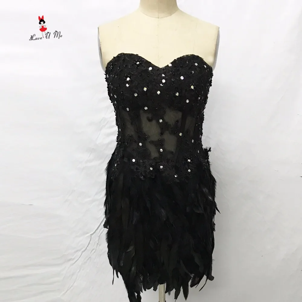 Импортное черное сексуальное короткое коктейльное платье с пером Vestido Plumas кружевные вечерние платья для выпускного вечера Vestidos de Coctel Club Homecoming