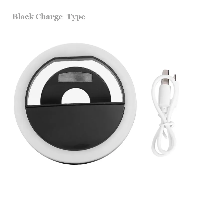 USB зарядка селфи портативная вспышка Led камера телефон фотография кольцо светильник для iPhone смартфон светильник - Цвет: Black Charge Type