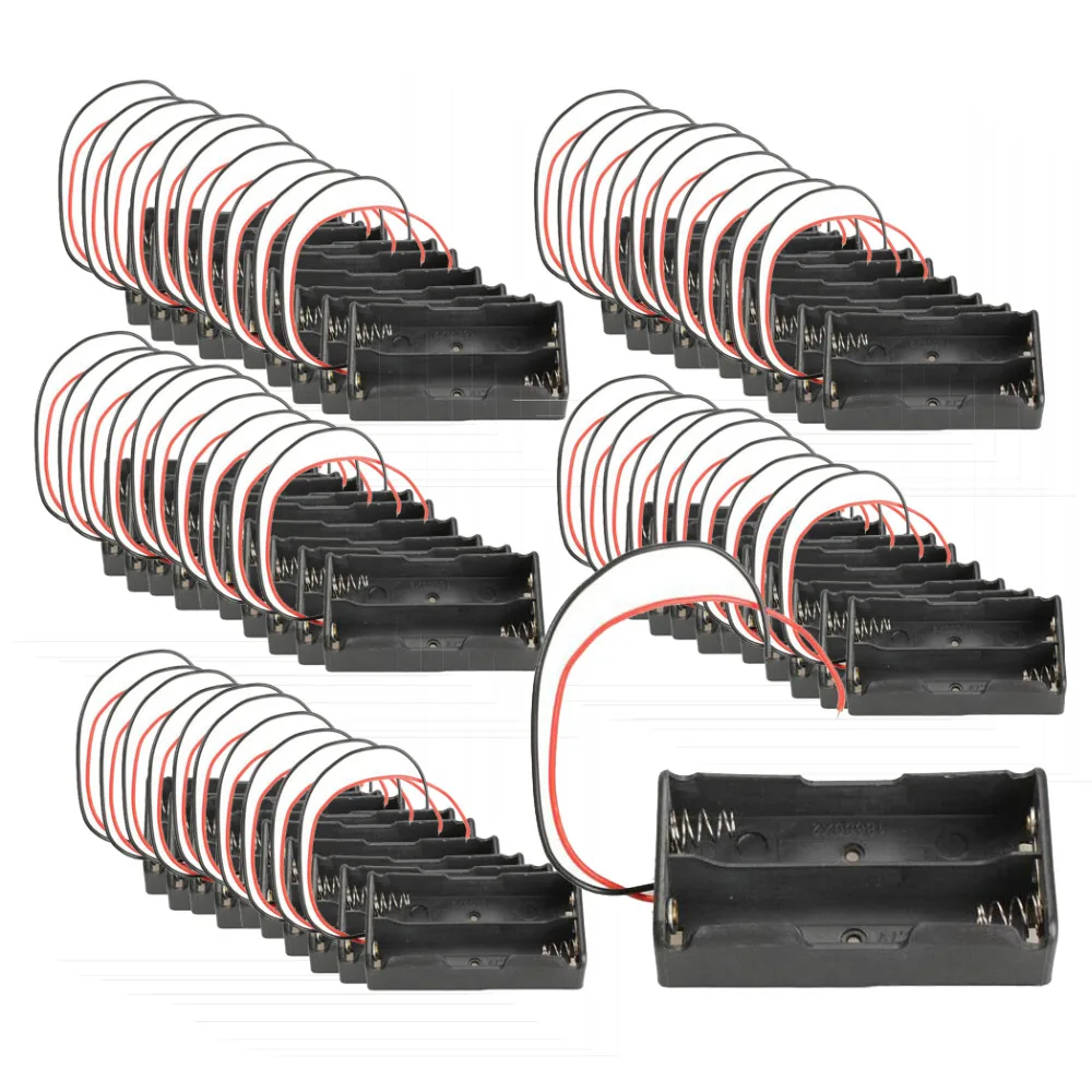 50*Black Double Slot 18650 Battery holder 3.7V Clip Holder Box Case