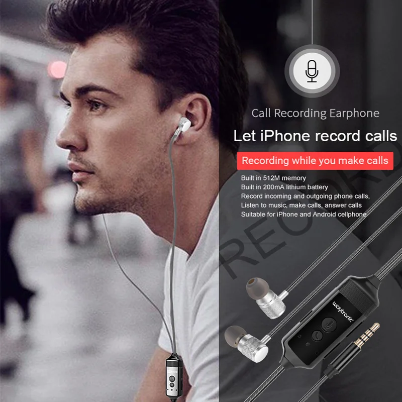 

V3 Cellphone Call Recorder Recordable In-ear Earphone Newest Eraphones high quality stereo Earphone Pro listen music Earphones