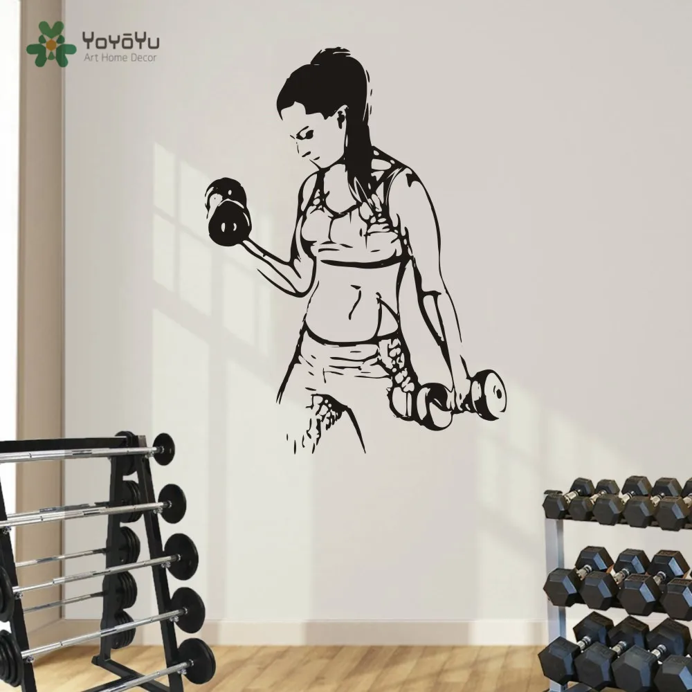 

eco-friendly Vinyl adesivo Fitness Gym Wall Decal Athletic Sport Wall Vinyl Sticker Girls Bodybuilding Home Decor Mural NY-146