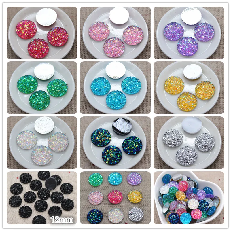 

100pcs 12mm Shiny AB Resin Round Druzy Stone Surface Resin Rhinestone Home Garden Crafts Cabochon Scrapbook DIY Accessories