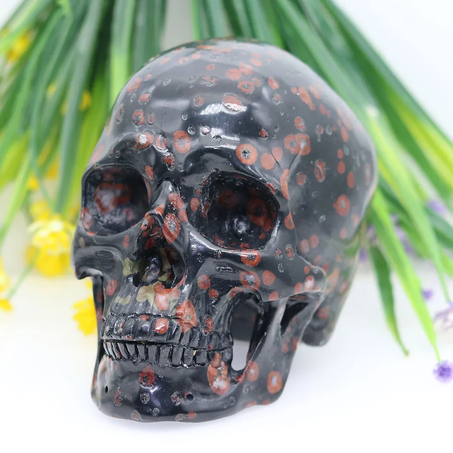 

5.5" 1280g,POPPY JASPER Carved Crystal Skull Crystal Realistic Healing Furnishing Articles Figurine AS66