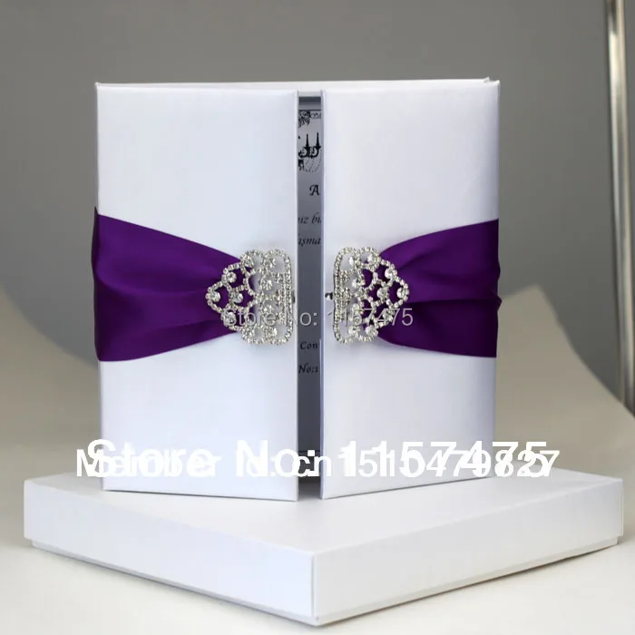 

Free Shipping for some Countries! HI2002 - Hot Sale Silk Wedding Invitation Box with Rhinestone Brooch
