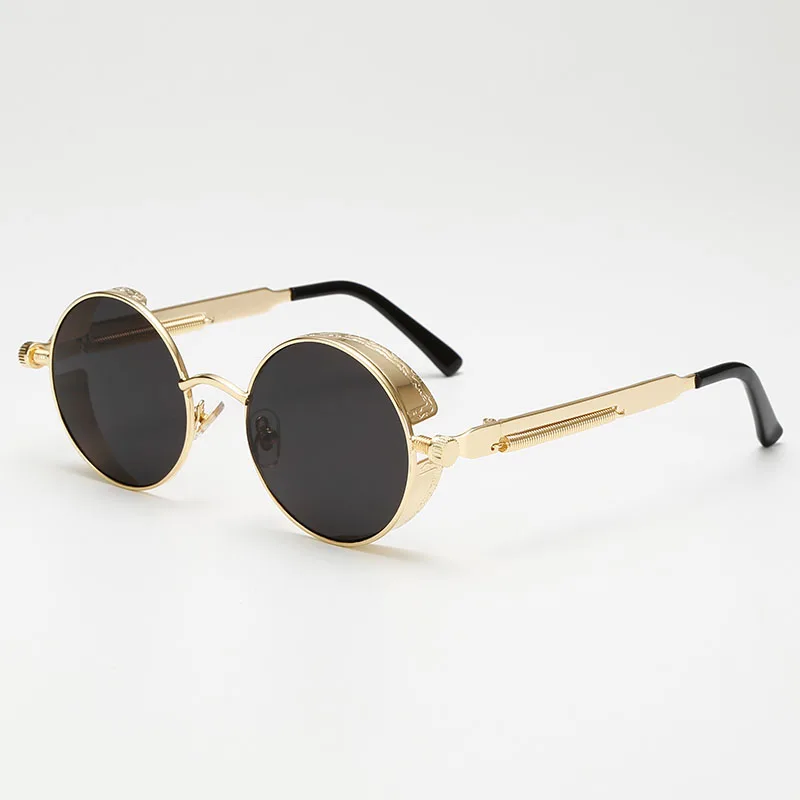 AFOFOO готические мужские солнцезащитные очки в стиле стимпанк винтажные мужские зеркальные солнцезащитные очки с металлическим покрытием женские круглые солнцезащитные очки ретро UV400 - Цвет линз: 01