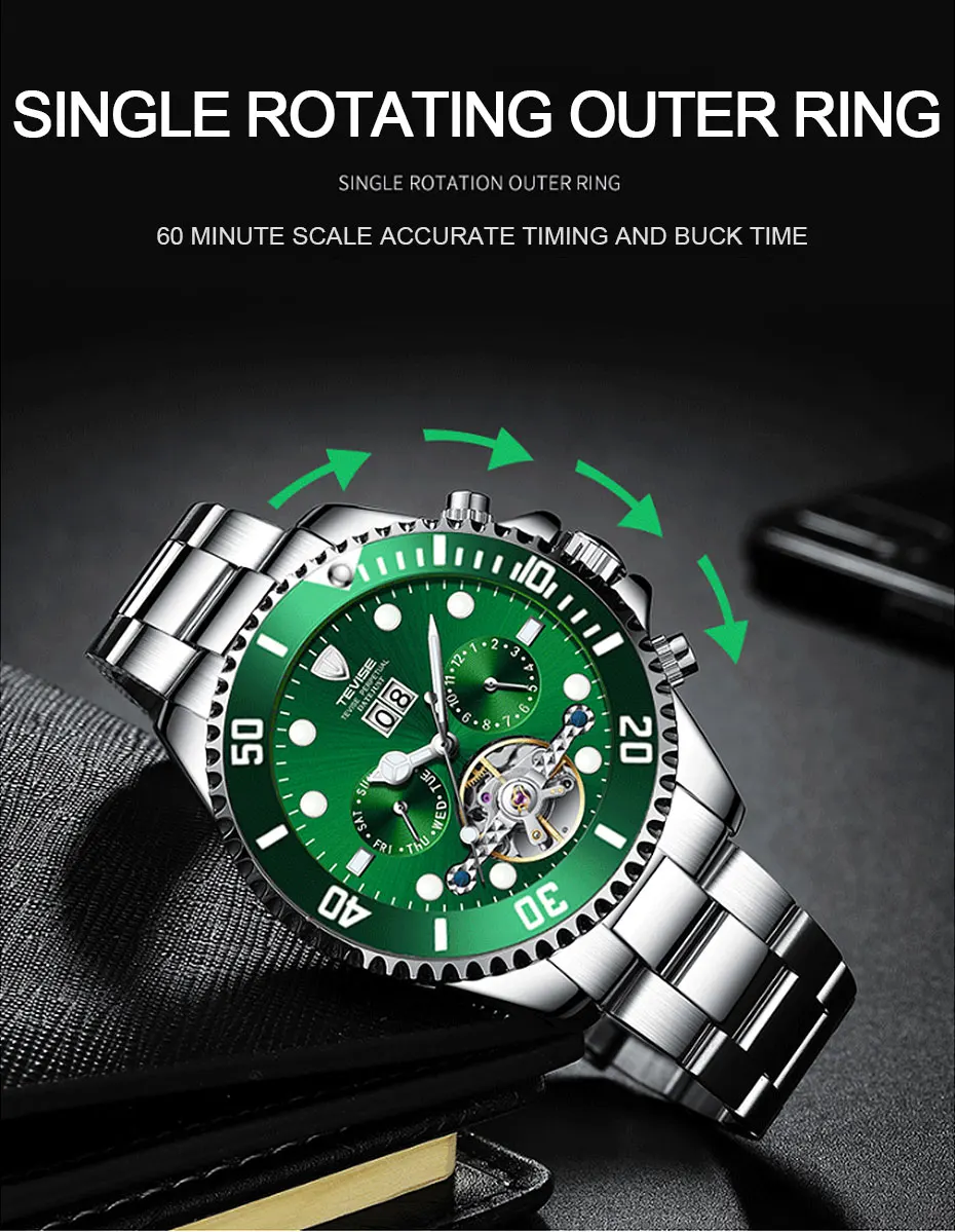 TEVISE Топ люксовый бренд для мужчин нержавеющая сталь Скелет часы для мужчин водонепроницаемый автоматические механические наручные часы Relogio Masculino