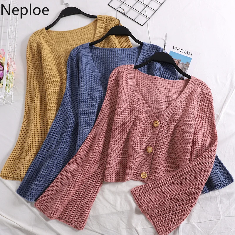 

Neploe Korean 2019 News Fashion Sweet Style Loose Sweater V Neck Solid Button Cardigans Jumper Sweater Autumn Winter 45483