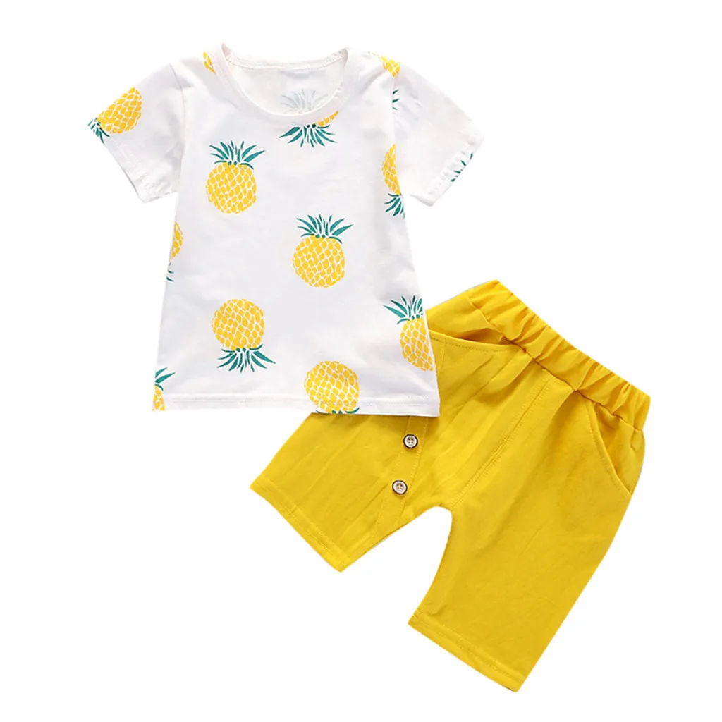 

Baby Boy Clothes Pineapple T-shirt Tops Solid Short Casual Sleeve Clothing Sets T shirt+Shorts 2pcs Baby Outfits Set