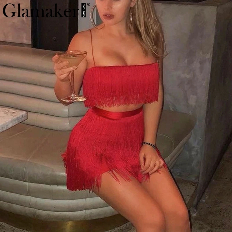 Glamaker شرابة قطعة دعوى أكمام الربيع اللباس المرأة مثير v الرقبة هامش الأسود حزب Bodycon عارية الذراعين نادي فستان صيفي