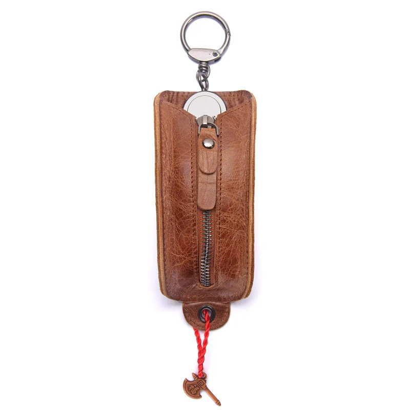 Genuine Leather Soft Personality Zipper Key Bag Unisex Car Key Bag