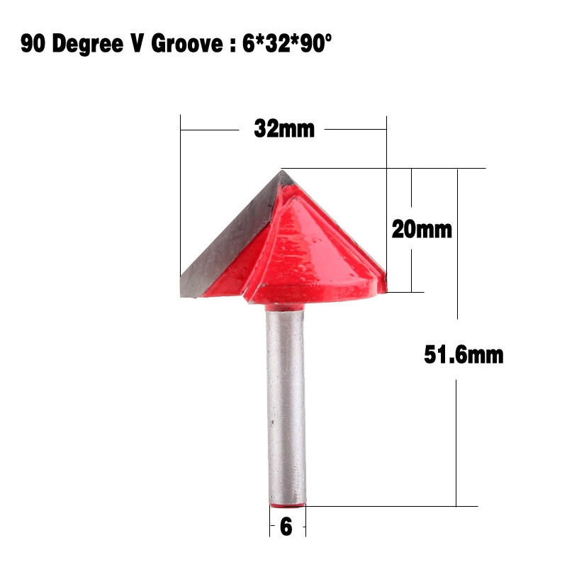 1 шт. 6 мм V паз Фрезы с ЧПУ гравировка фрезы 60-150 градусов деревообрабатывающий резной нож карбид вольфрама режущий инструмент - Длина режущей кромки: 6X32X90degree