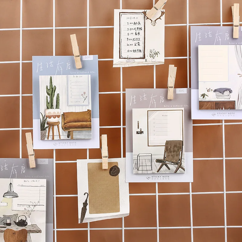 

30 Sheets/pack Old Time Lifestyle Sticky Notes School Stationery Memo Pad Lovely Diary Sticker Planner Office Supplies