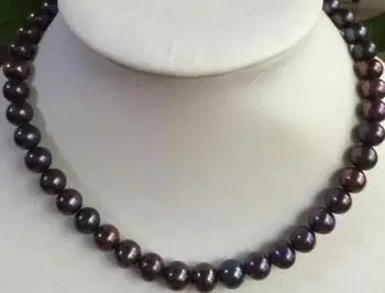 

free shipping Noble jewelry stunning AAA 9-10mm tahitian black red pearl necklace 18"