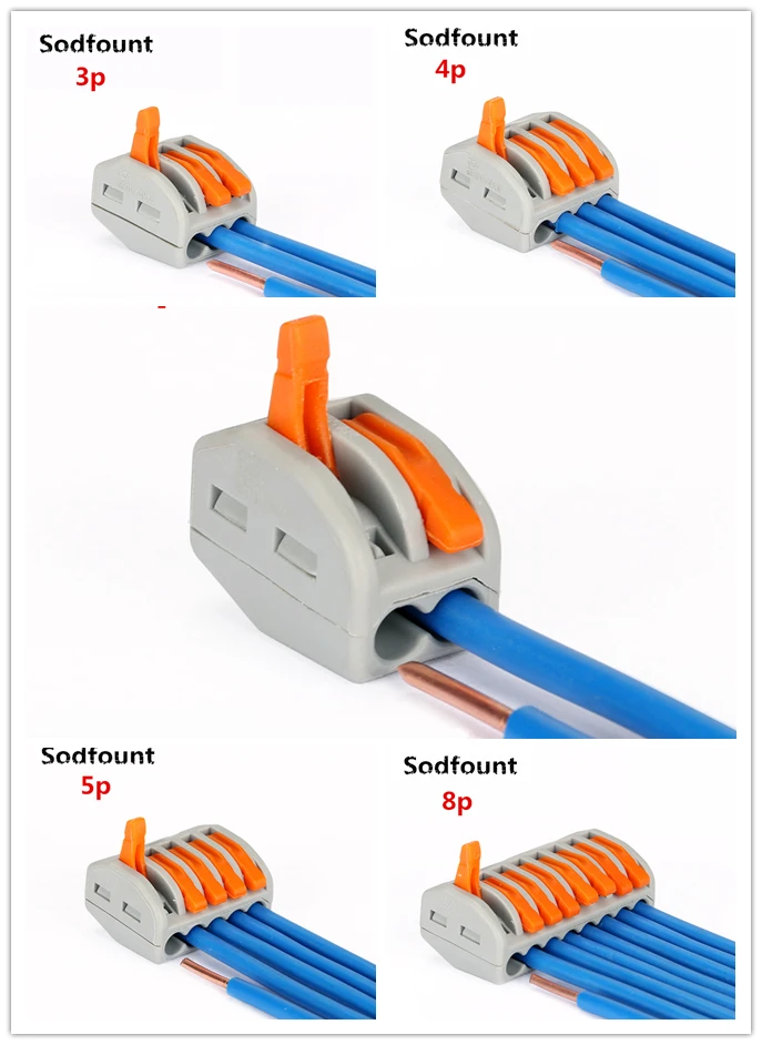Тип 100 шт. 222-412(PCT212)/213/214 Универсальный Компактный проводной разъем проводник клеммный блок с рычагом 0,08-мм2