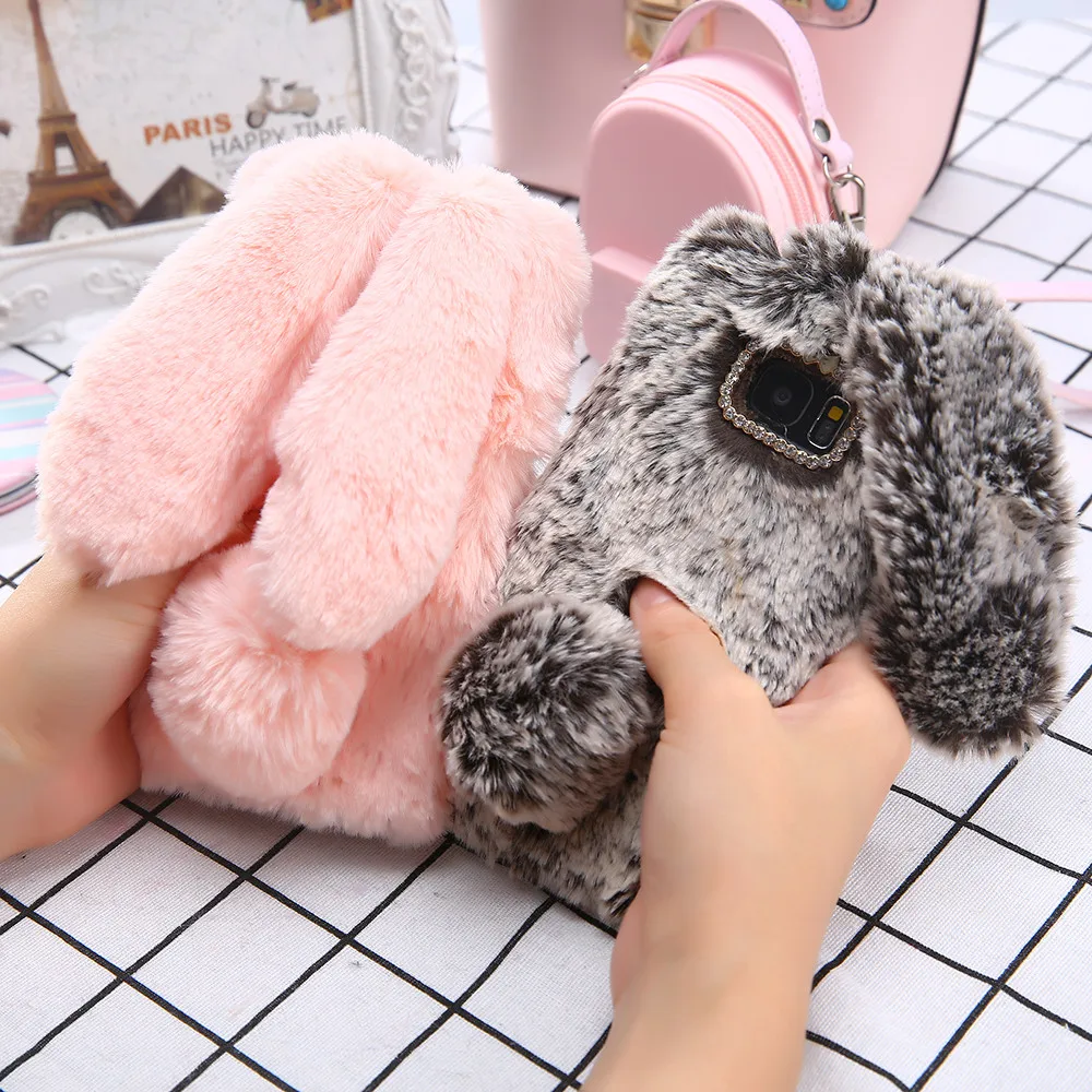 

Cute Rabbit Case for Samsung Galaxy S8 S7 S6 edge Plus Cover Luxury Soft Fluffy Fur Rabbits Ear Phone Cases Elegant Lady Style