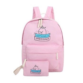 

2pcs/set women canvas backpack fashion cute travel bags printing backpacks new style laptop backpack for teenage girls