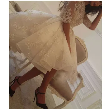 

Saudi Arabian Evening Dresses Half Sleeve Evening Dress Beige Long Formal Gown Elegant Sheer abiye vestido de fetsa longo kaftan