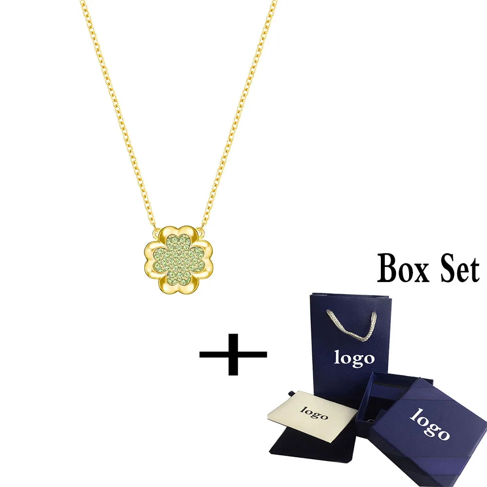 

SWA RO 2019 Fashion Unique New HALL CLOVER Necklace Shine Lucky Symbol Clover Green Pattern Crystal Female Engagement Necklace