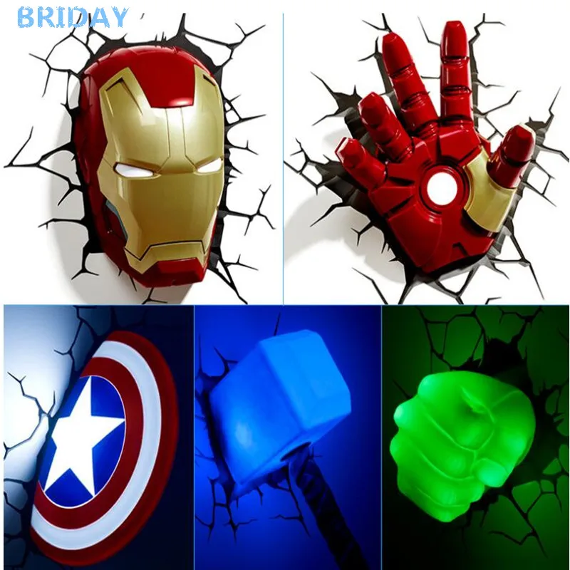 Marvel avengers LED bedside bedroom living room 3D creative wall lamp