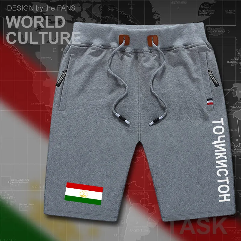 Мужские пляжные шорты из хлопка Tajikistan спортивные с флагом и карманами на молнии