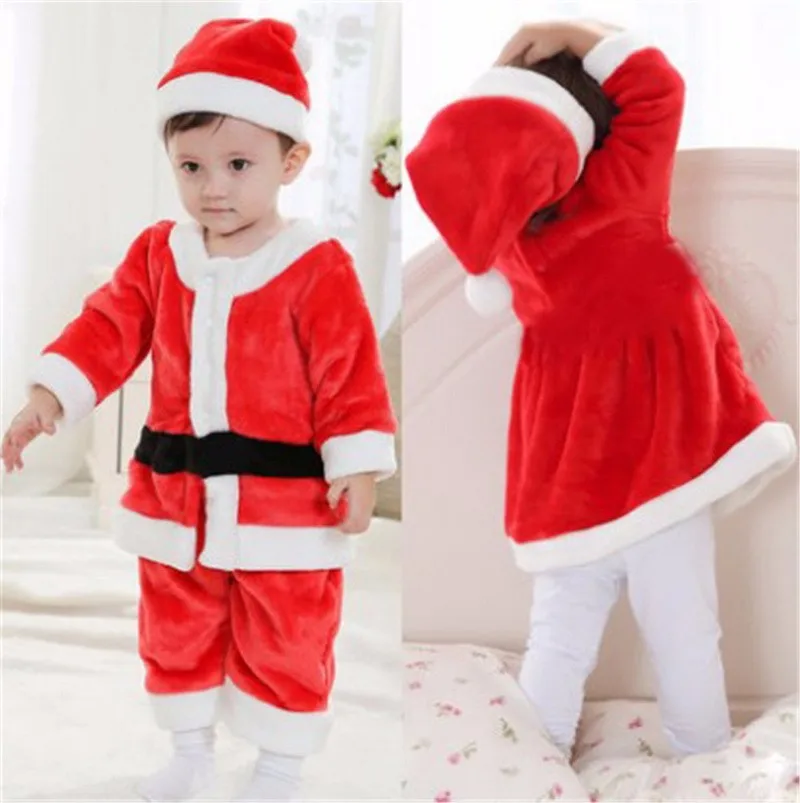 Рождественский костюм и платье для мальчиков и девочек 1-3 лет, Детский новогодний комплект одежды с Санта-Клаусом