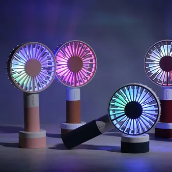 

Mini Handheld Fan with Colorful Light Sports Portable Rechargeable USB Fan with Standing Base 3 Speed Desktop Fan for Outdoor