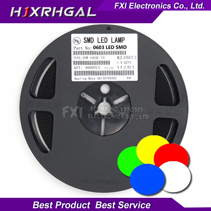 

1Reel 4000pcs 0603 SMD LED diodes light yellow red green blue White Hot sale