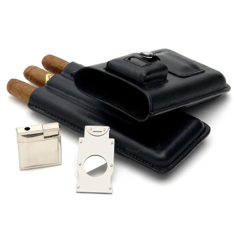 COHIBA LEATHER 3 Tubes Mini Travel Cigar Humidor Case Pocket Fit Gadget