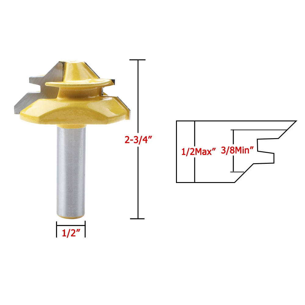 Небольшой замок, фреза для дерева хвостовик, для деревообработки 45 градусов карбида фрезы с головкой резца 1/2 Дюймов Деревянный инструмент