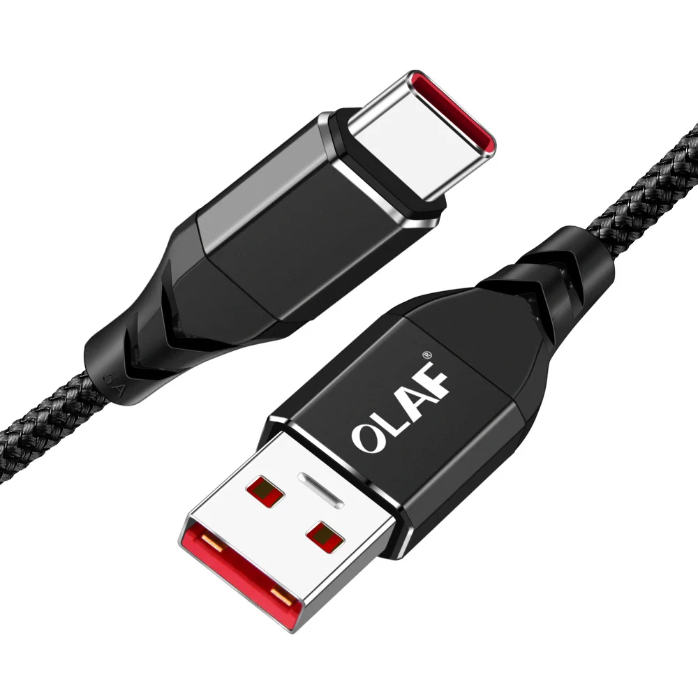 Олаф 5А usb type C кабель для быстрой зарядки кабель для передачи данных type-C USB C кабель для быстрой зарядки для Xiaomi Redmi Note 7 huawei samsung S10 S9 - Цвет: Black Type c cable