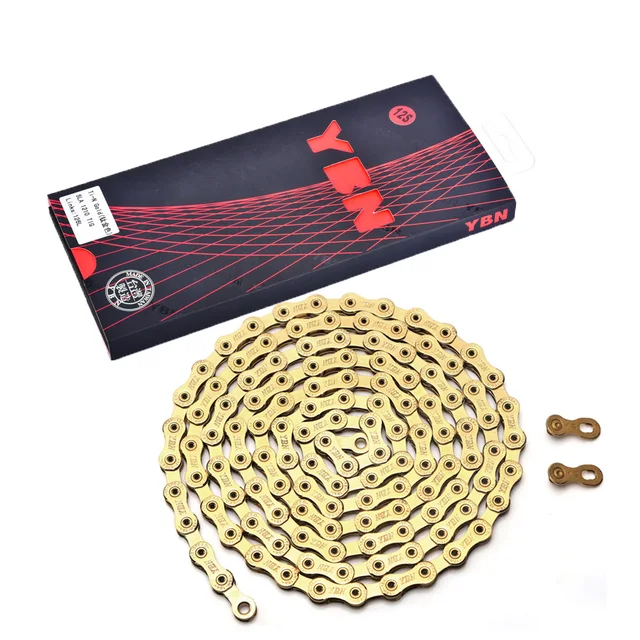 YBN SLA Ti Titanium Gold Bike Chain 12 Speed 126 Links magic link
