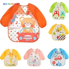 SLKMSWMDJ Детские Мультяшные нагрудники анти-туалетный Печатный фартук с длинным рукавом Smock EVA водонепроницаемые нагрудники для малышей прозрачная пищевая одежда
