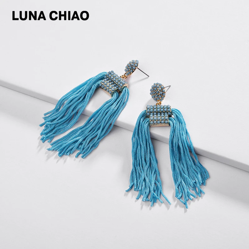 

LUNA CHIAO Trendy Fashion Long Dangle Earring Gold Plating Tassel Statement Earrings Jewelry