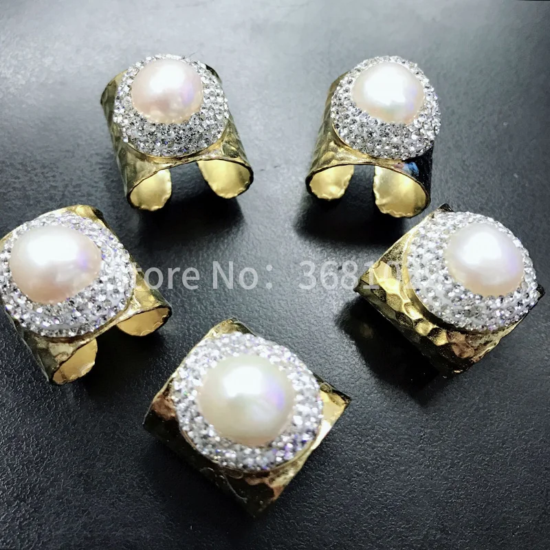 

Natural pearl 24-carat gold ring, European and American hyperbolic street tide can adjust the ring