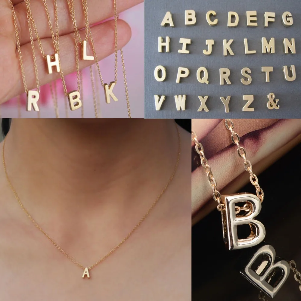 

1 pc Fashion Stylist Women Gift Gold plate Letter name Initial chain Pendant letter Necklace fine jewelry New