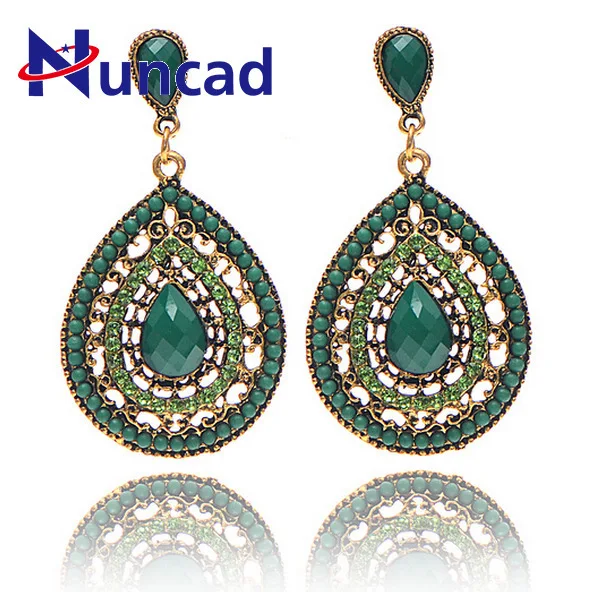 

2018 Beaded Water Drop Earrings For Women Bohemian Jewelry Hollow Out Ethnic Blue Green Gold Earring