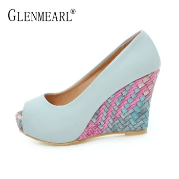 

Women Pumps Wedge Heels Shoes Spring Peep Toe Thick High Heels Shoes Woman Platform Brand Female Dress Pumps Single Plus Size DE