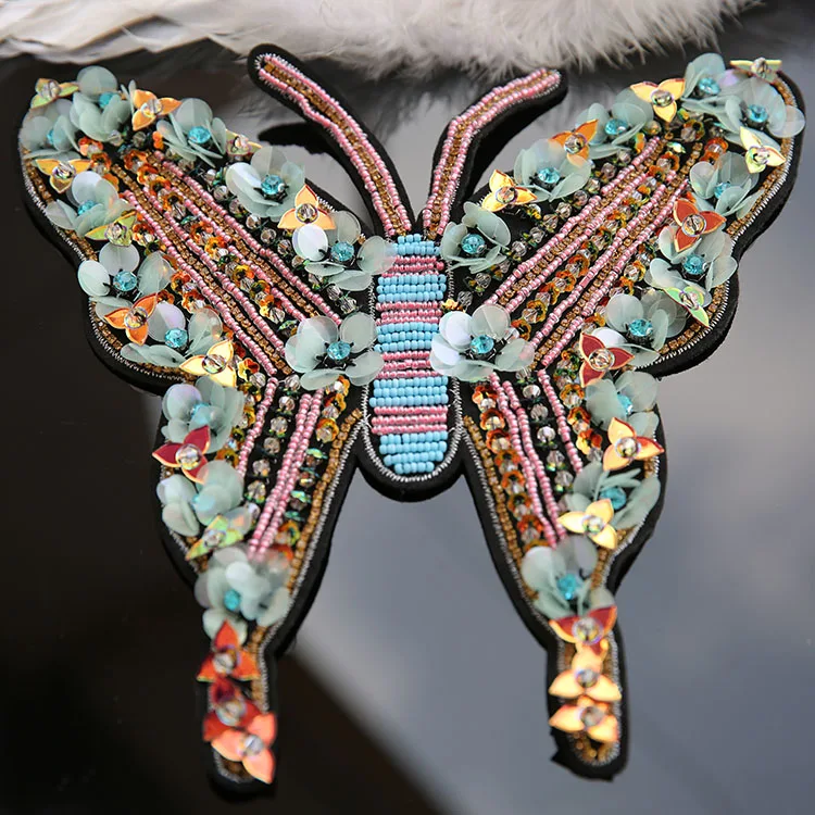 

Handmade Beaded butterfly patches for clothing embroidered sequin patch applique sew on patch DIY sewing accessories for clothes