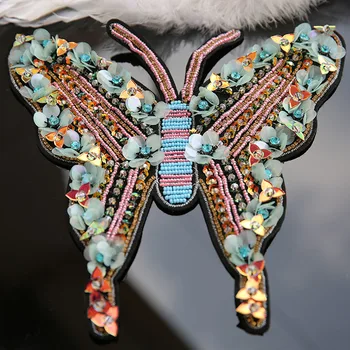 

Handmade Beaded butterfly patches for clothing embroidered sequin patch applique sew on patch DIY sewing accessories for clothes
