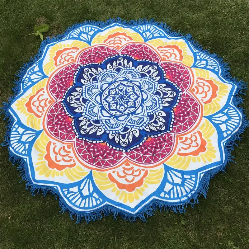 

Microfiber Towel Tassel Indian Mandala Tapestry Lotus Printed Bohemian Beach Mat Yoga Mat Sunblock Round Bikini Cover-Up Blanket