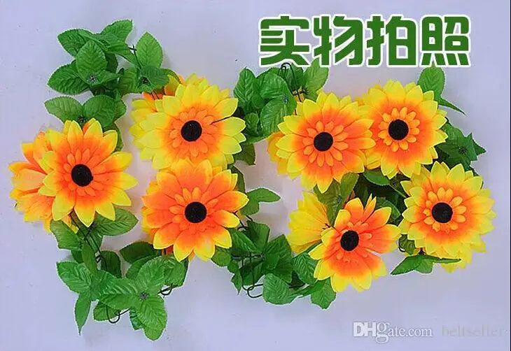  240CM Long Artificial Sunflower Silk Flowers Garland Vine Ivy Rattan Leaf Flower Craft for DIY Home Wedding Floral Decorative Flowers