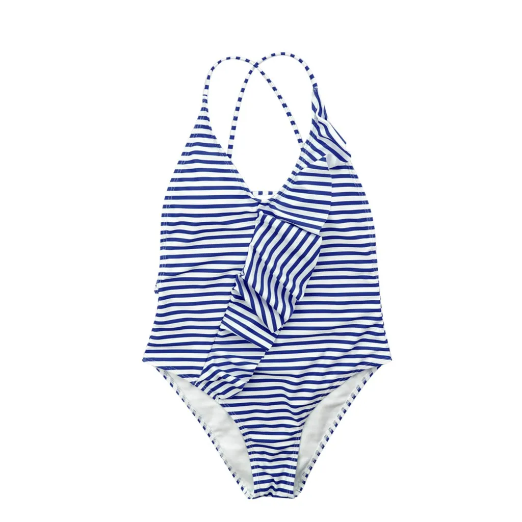 

SAGACE Sexy Retro V Neck Blue Red Pink Striped Swimsuit One Piece Ruffled Push Up Padded High Waist Swimwear Women Monokini
