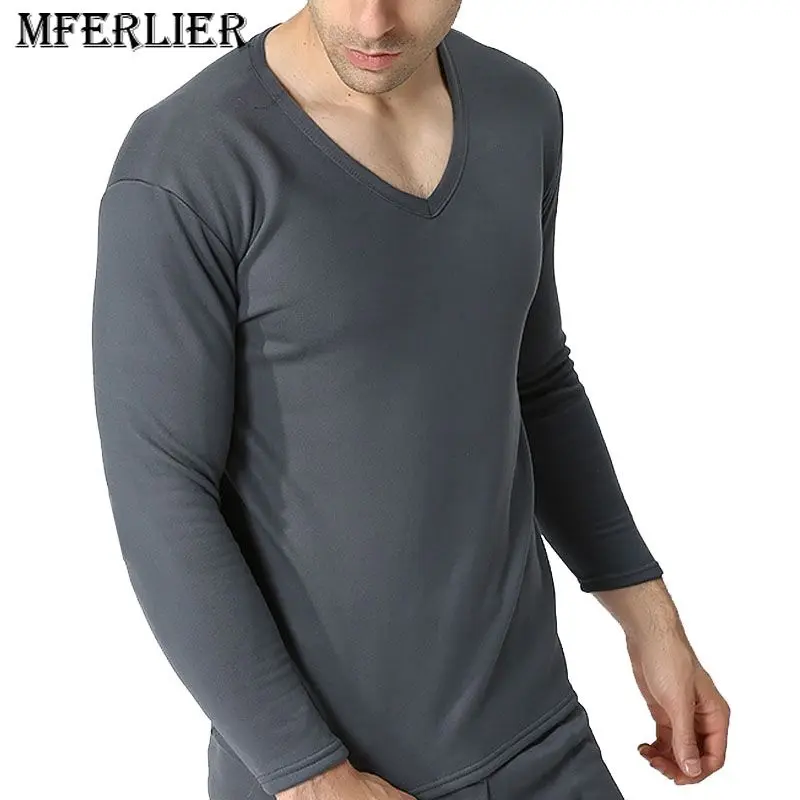 Autumn Winter thermal underwear 5XL 6XL 7XL 8XL 9XL Bust 180cm Plus size Weight 165kg Fleece V neck large size men long johns